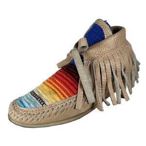 Fringed Multicolor Moccasin Shoe Serape leather tan bootie ankle boot‎